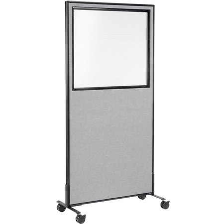 GLOBAL INDUSTRIAL 36-1/4W x 99H Mobile Office Partition Panel with Partial Window, Gray 695788MWGY
